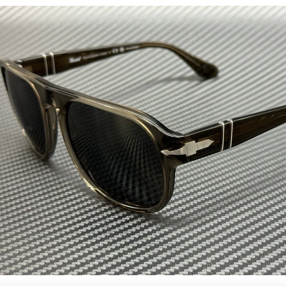 PERSOL Black Mens Smoke Polarized 57mm Sunglasses